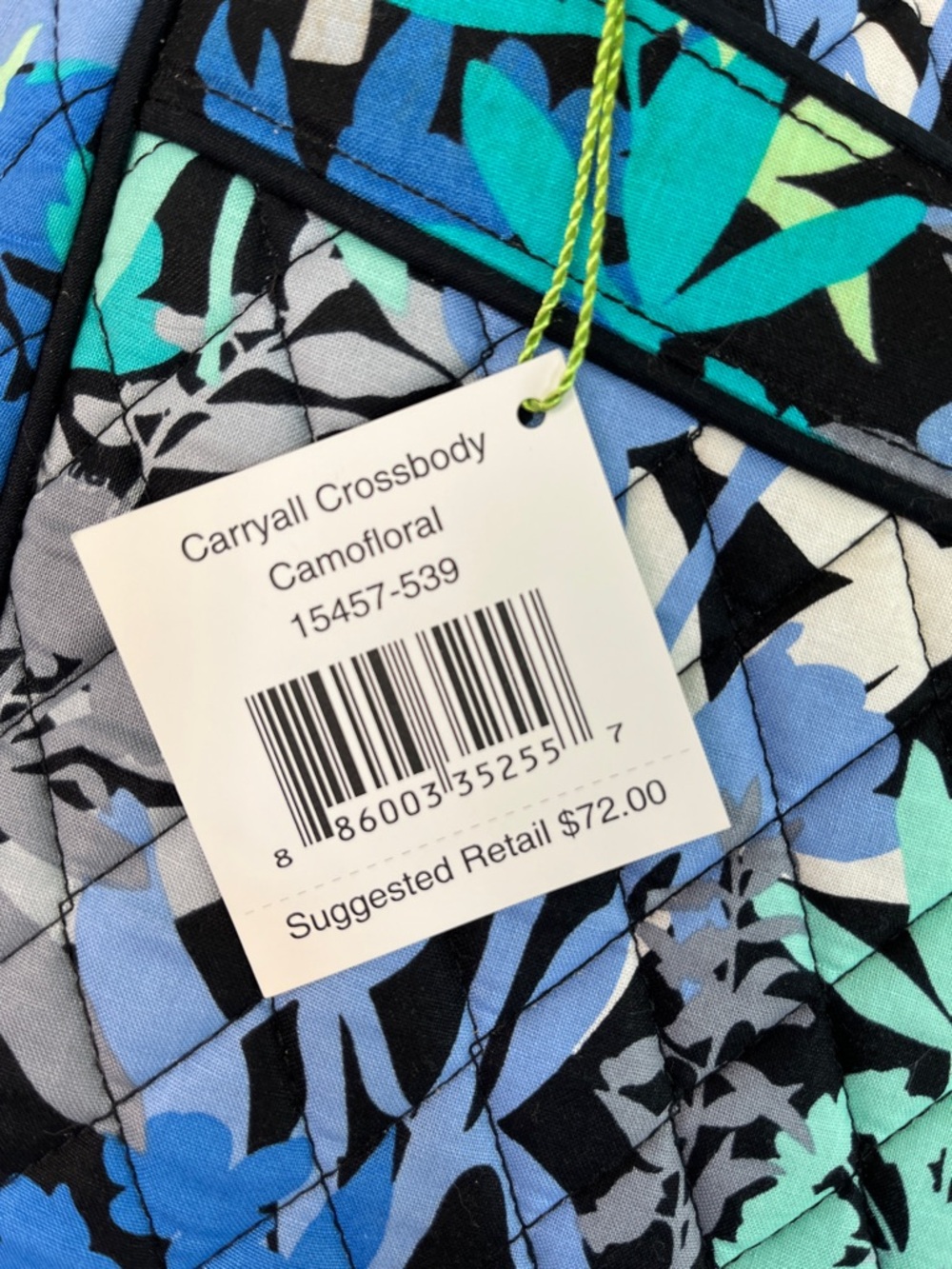 VERA BRADLEY CARRYALL CROSSBODY CAMOFLORAL QUILTED BAG BLACK BLUE GREEN NWT - Picture 5 of 17
